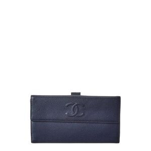 Chanel Blue Caviar Leather Timeless Cc French Long Wallet (Authentic Pre-Loved)